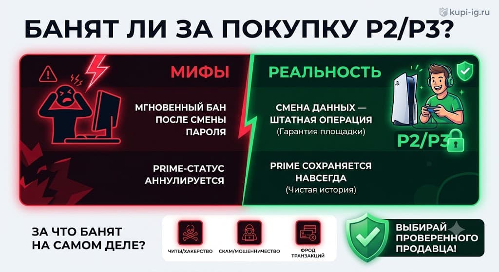 Банят ли за покупку аккаунтов P2 и P3? Мифы и реальность