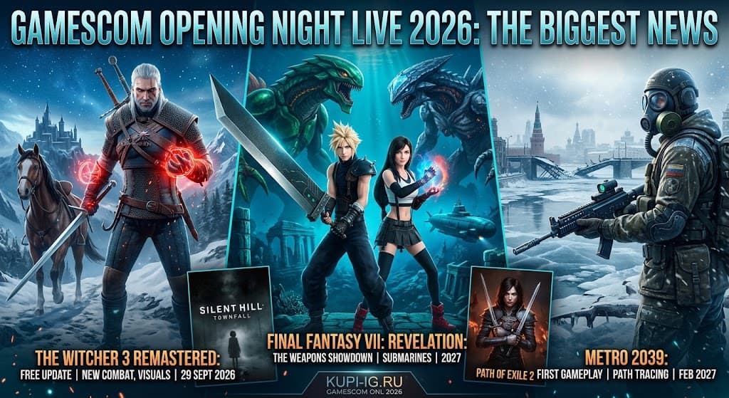 Главные итоги Gamescom Opening Night Live 2026: Бесплатный ремастер «Ведьмака 3», трейлер Final Fantasy VII: Revelation и дата релиза Metro 2039