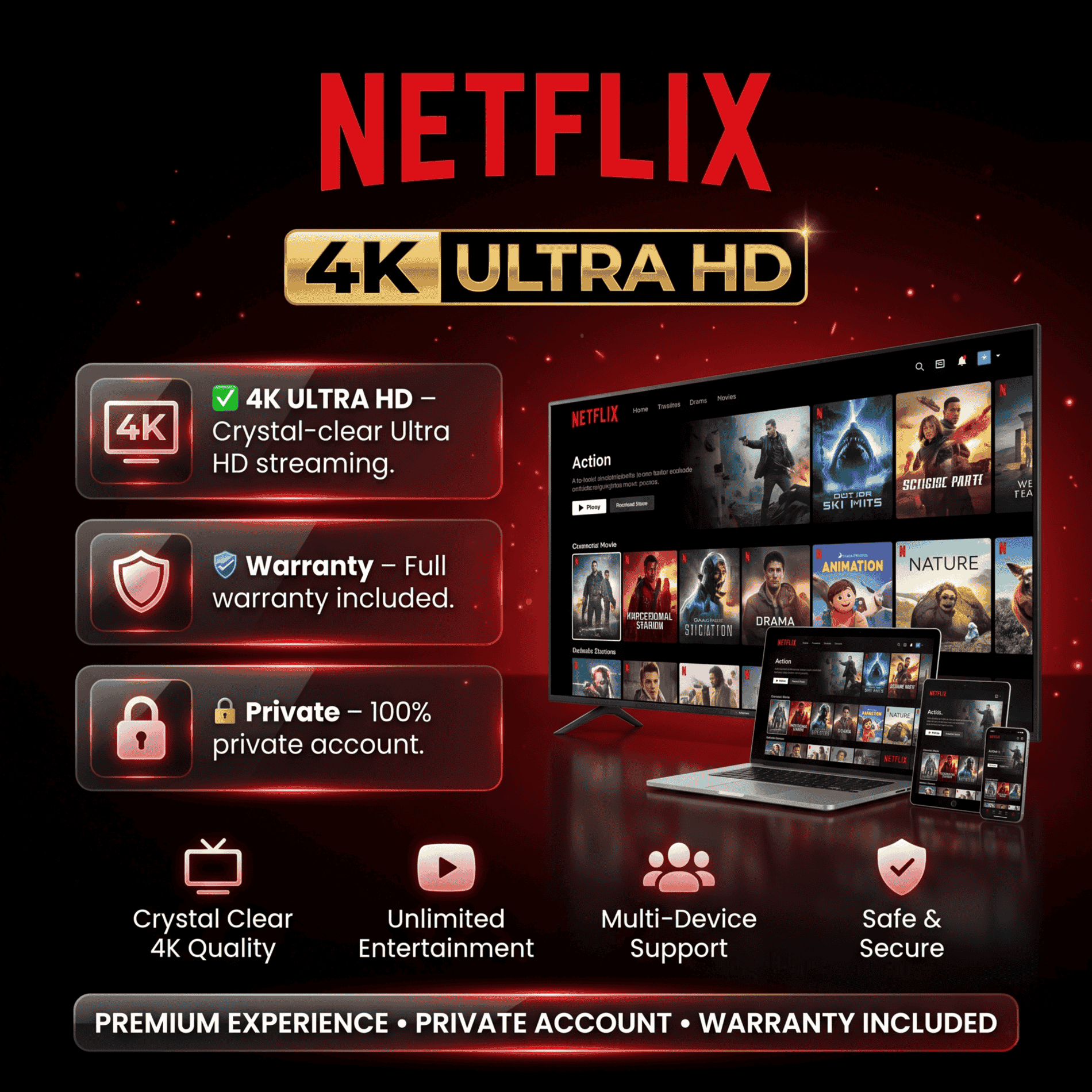 NETFLIX PREMIUM 4K ULTRA (1 месяц) | Личный | Полный доступ | Гарантия - Screenshot 1