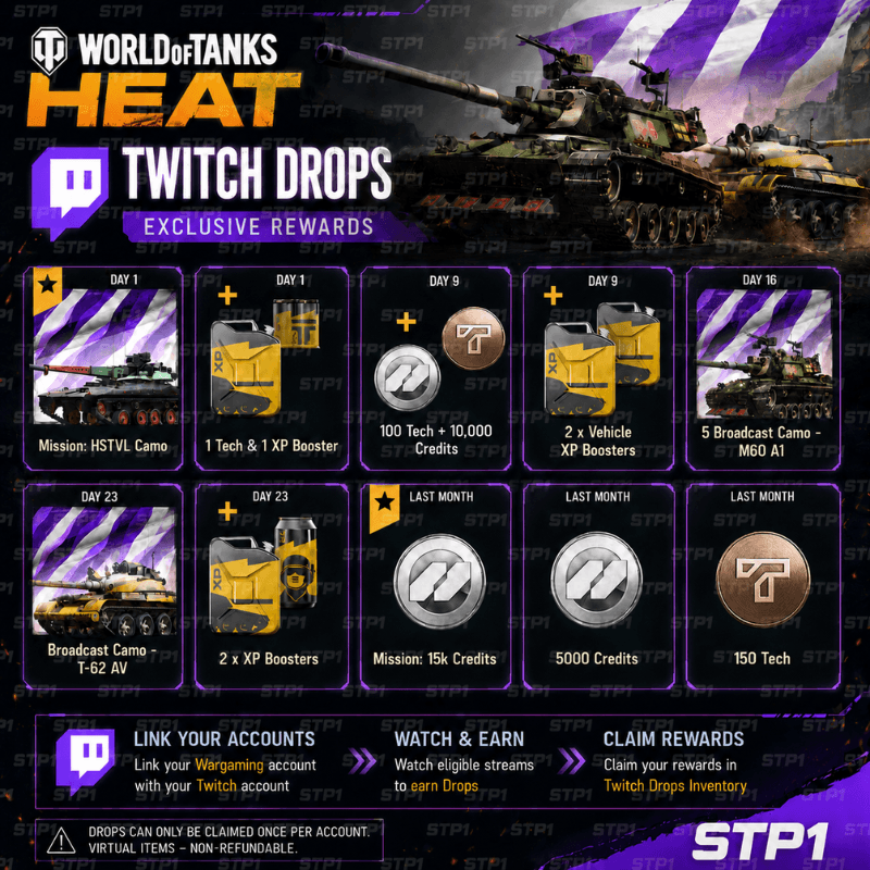 World of Tanks: Heat Season 1💎 3Skin,21K Credits,XP Boosters,250 Tech💎Twitch Drop - Screenshot 1