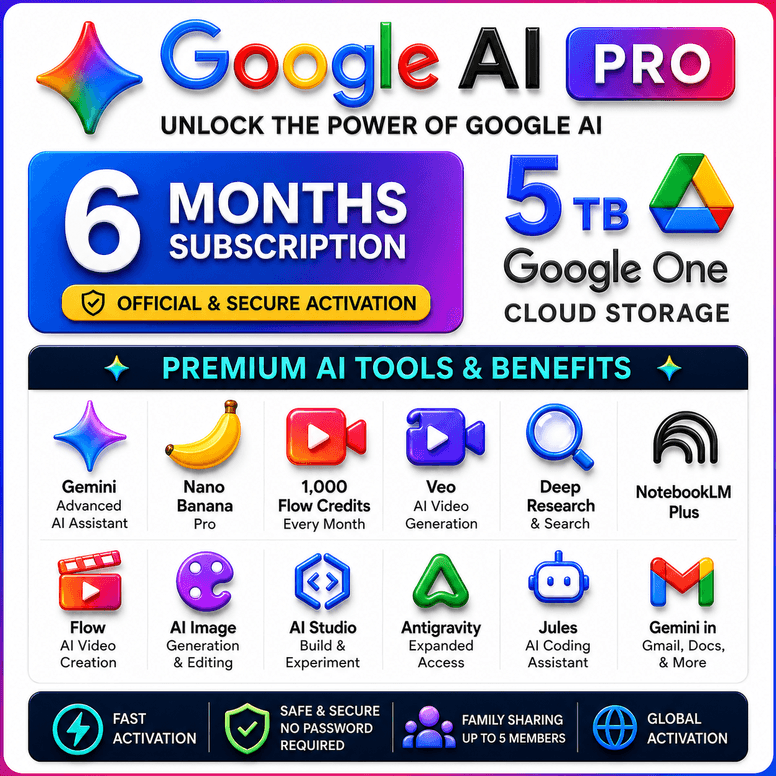 Google AI Pro 6 месяцев | 5 ТБ | +5 семейных мест | Veo 3.1 | Nano Banana - Screenshot 1