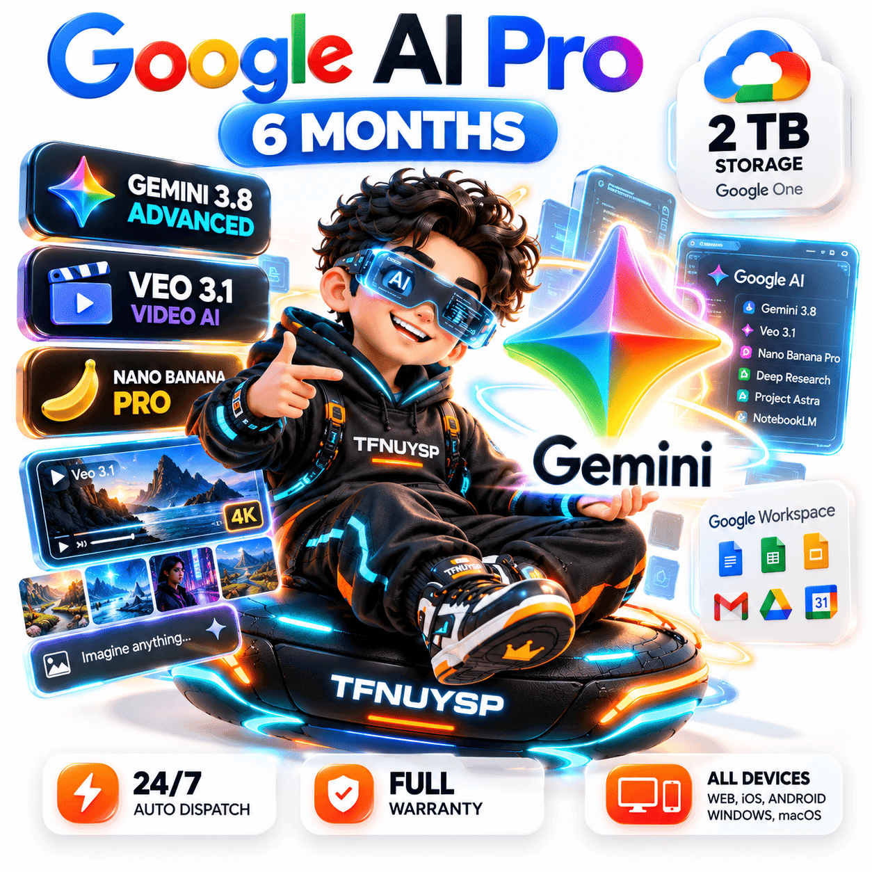 ⚡ GOOGLE AI PRO (6 МЕСЯЦЕВ) 🟢 Gemini 3.8, Veo 3.1, Nano Banana Pro + 2 ТБ ⚡ АВТО 24/ - Screenshot 1