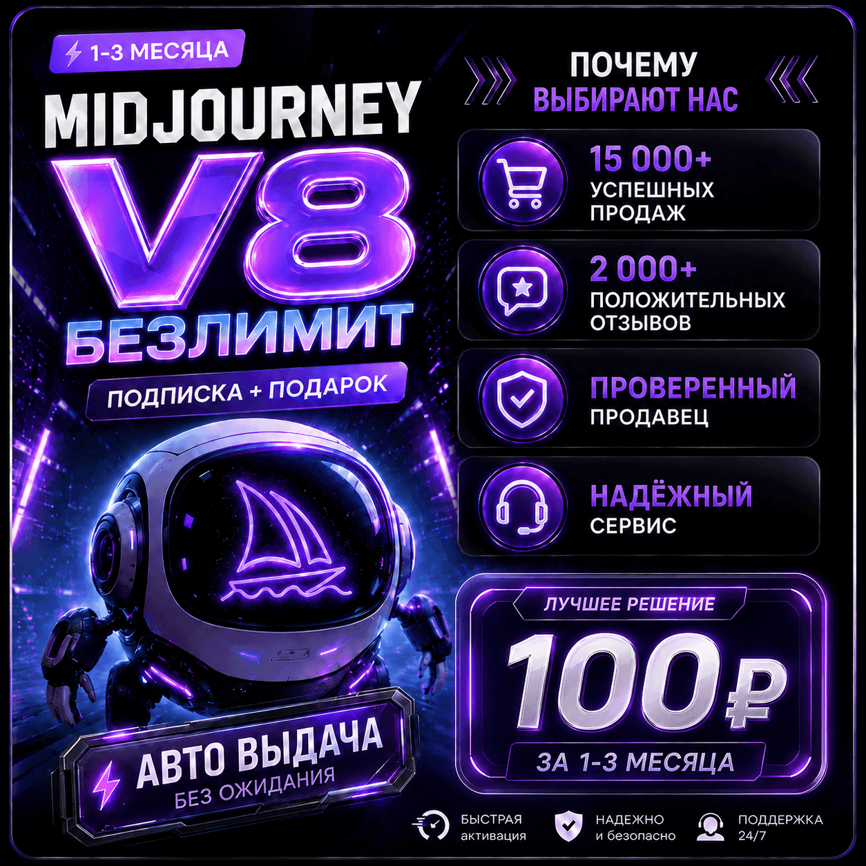🔮MIDJOURNEY V8 БЕЗЛИМИТ🔥ПОДПИСКА⚙️+🎁ПОДАРОК - Screenshot 1