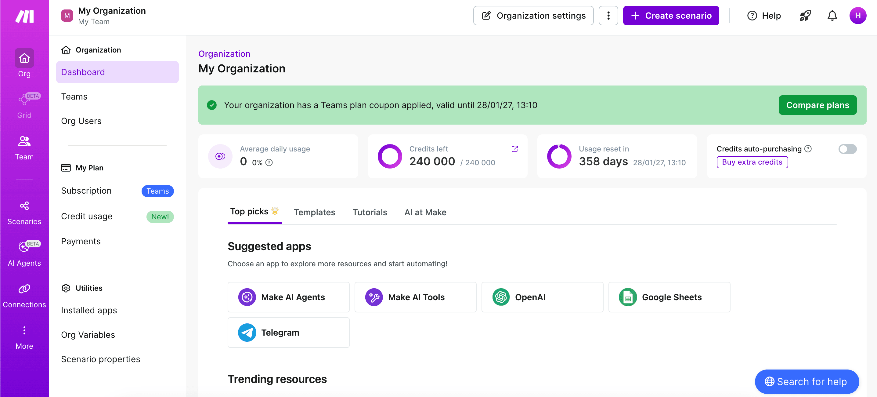 План Make.com Teams: 240 000 кредитов | 9 месяцев - Screenshot 1