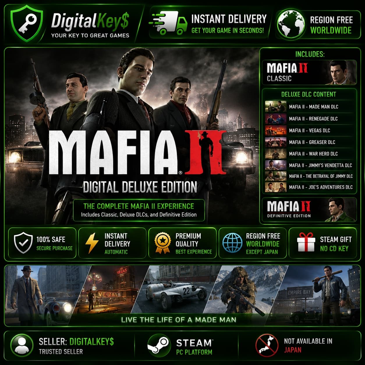 Mafia II Digital Deluxe — Steam Gift / По всему миру, кроме Японии - Screenshot 1